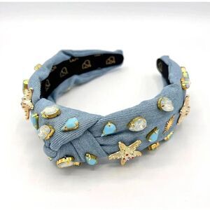 Crystal Headband - DENIM Headband - Knot Headband + Crystals - LIGHT BLUE